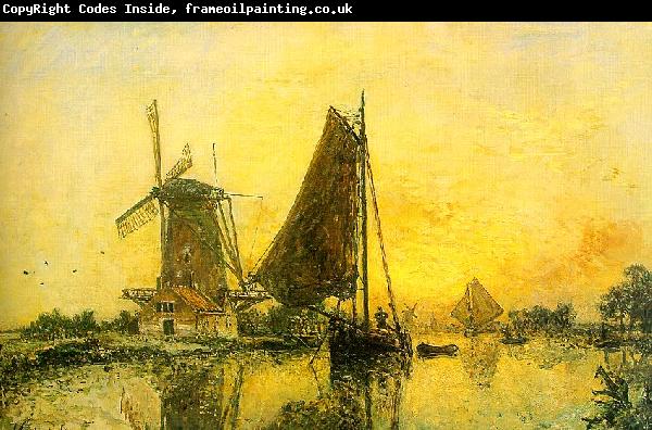 Johann Barthold Jongkind In Holland ; Boats near the Mill